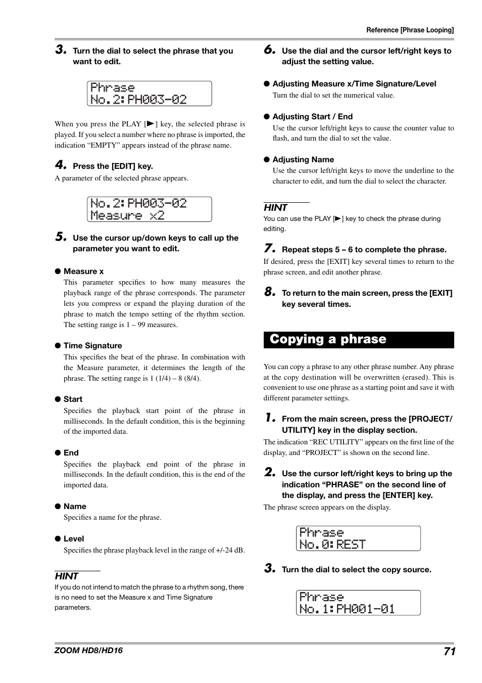 Copying a phrase | Zoom HD16 User Manual | Page 71 / 213