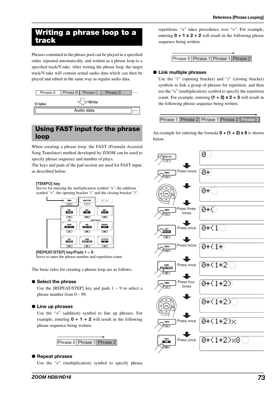 Writing a phrase loop to a track | Zoom HD16 User Manual | Page 73 / 213