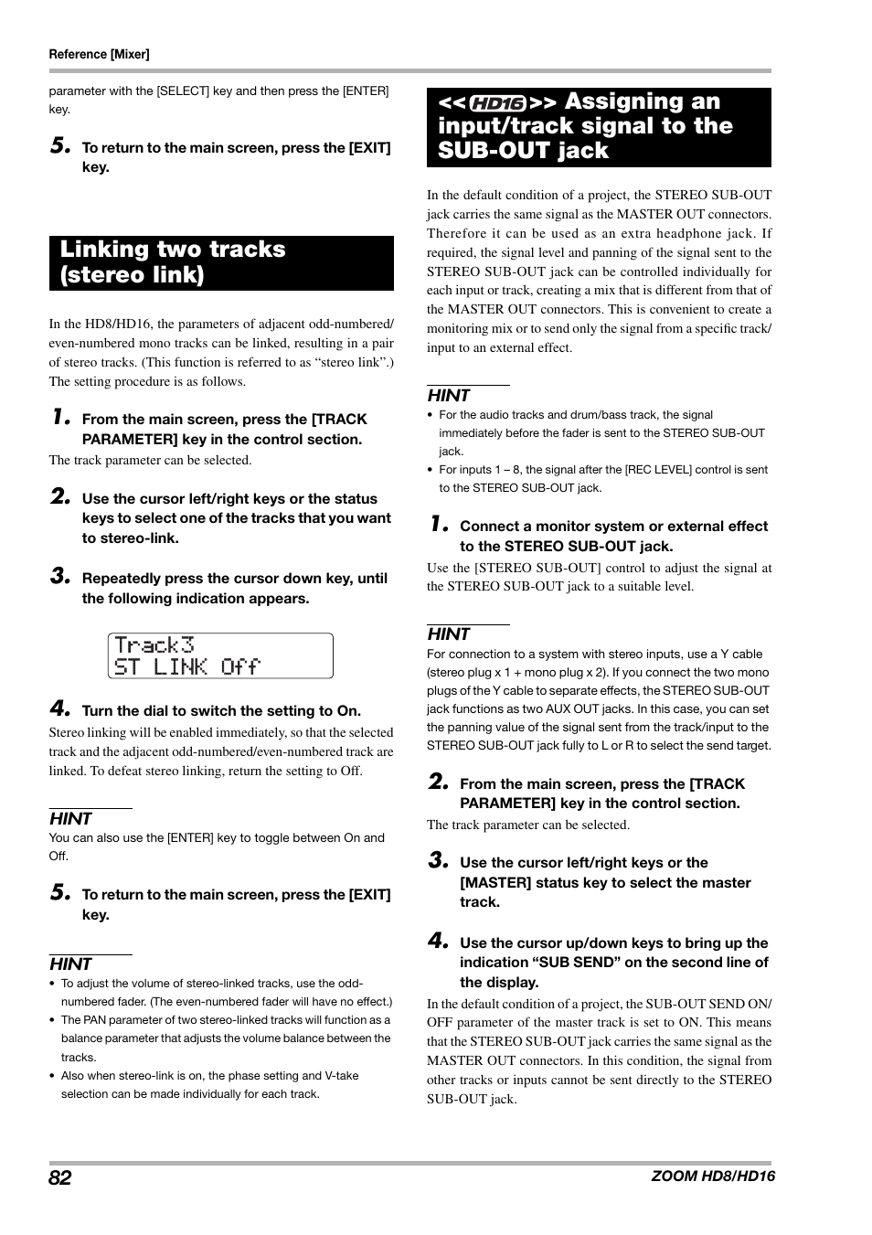 Track3 track3 st link off st link off, Linking two tracks (stereo link) | Zoom HD16 User Manual | Page 82 / 213
