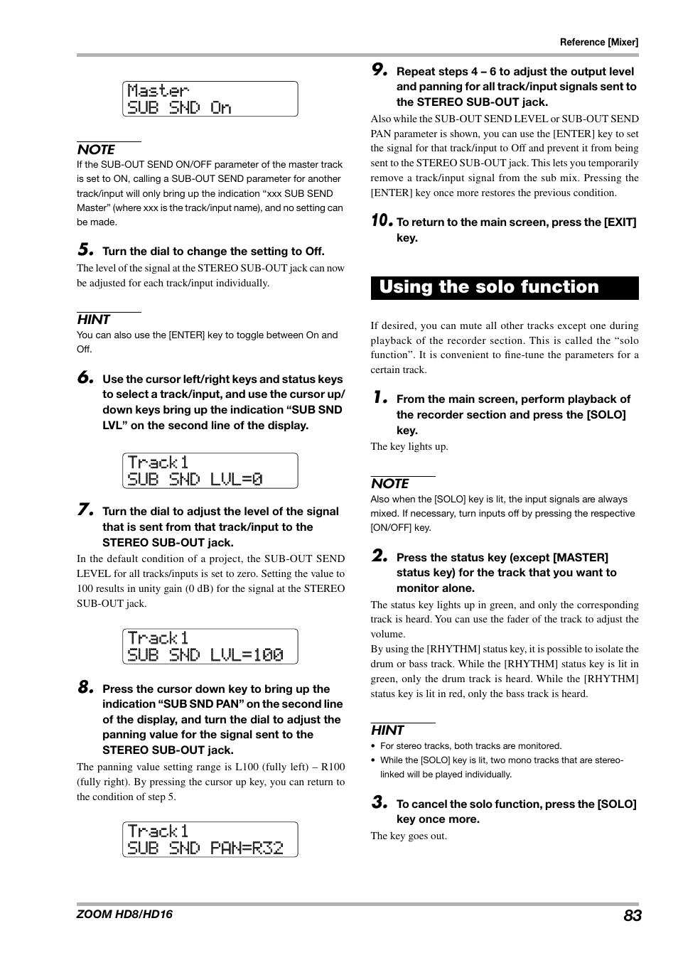 Using the solo function | Zoom HD16 User Manual | Page 83 / 213