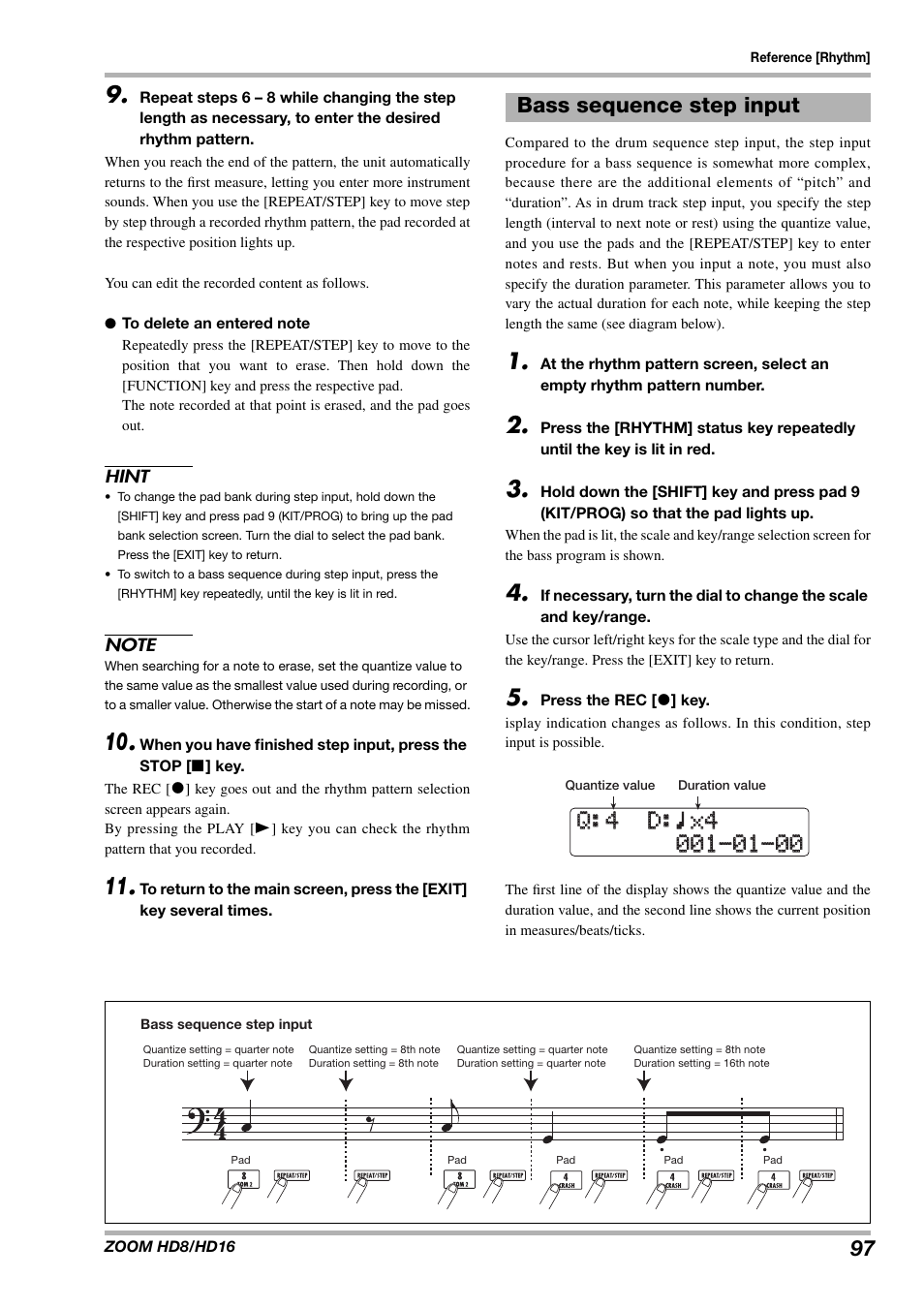 Bass sequence step input | Zoom HD16 User Manual | Page 97 / 213