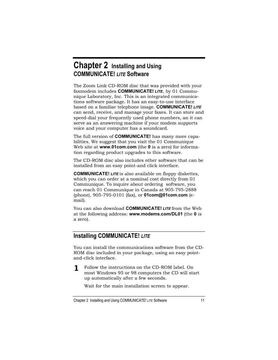 Chapter 2, Installing and using communicate, Software | Installing communicate | Zoom 1120 User Manual | Page 11 / 32