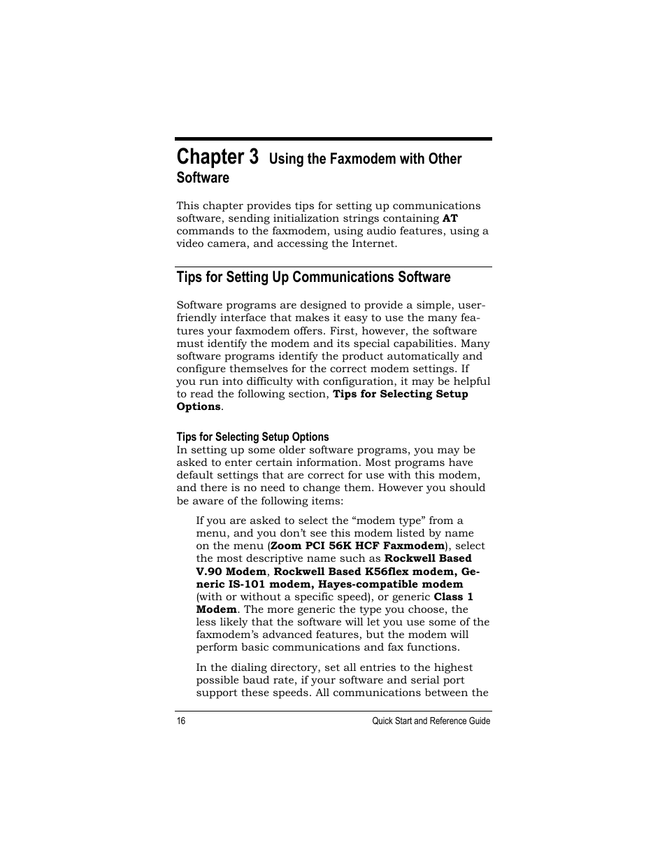 Chapter 3, Using the faxmodem with other software, Tips for setting up communications software | Zoom 1120 User Manual | Page 16 / 32