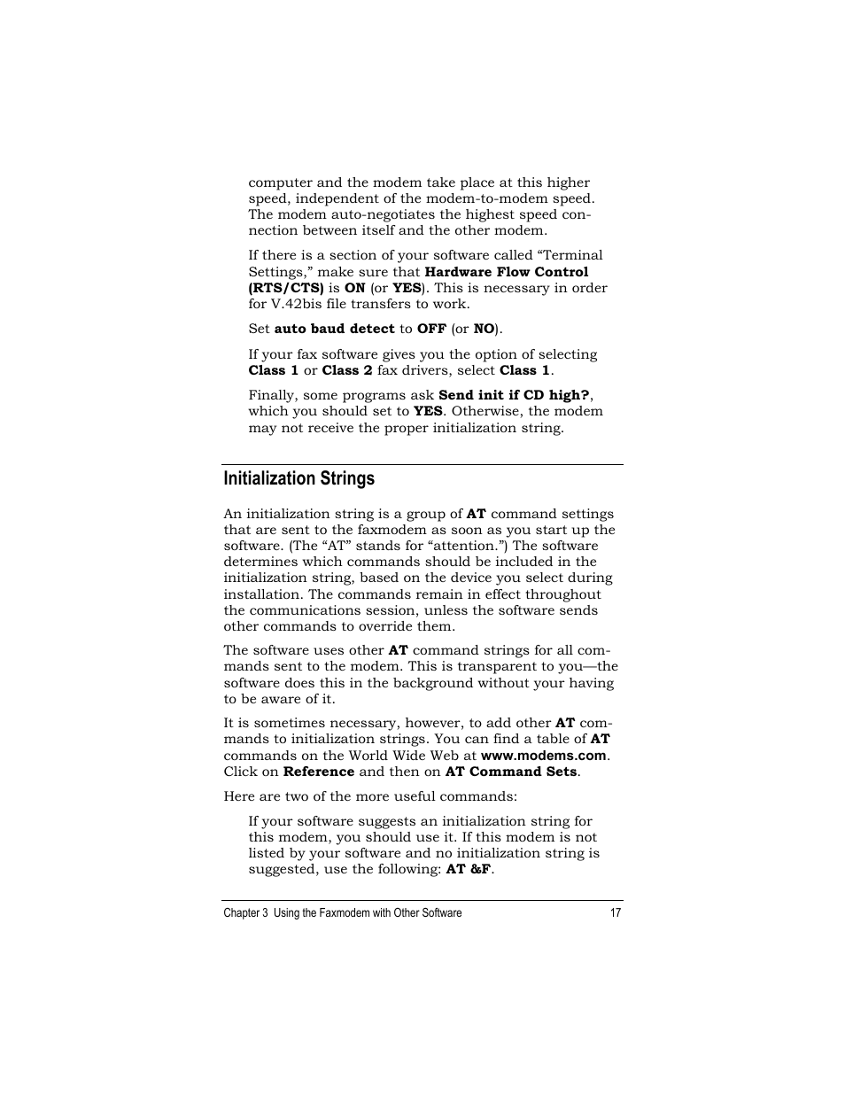 Initialization strings | Zoom 1120 User Manual | Page 17 / 32