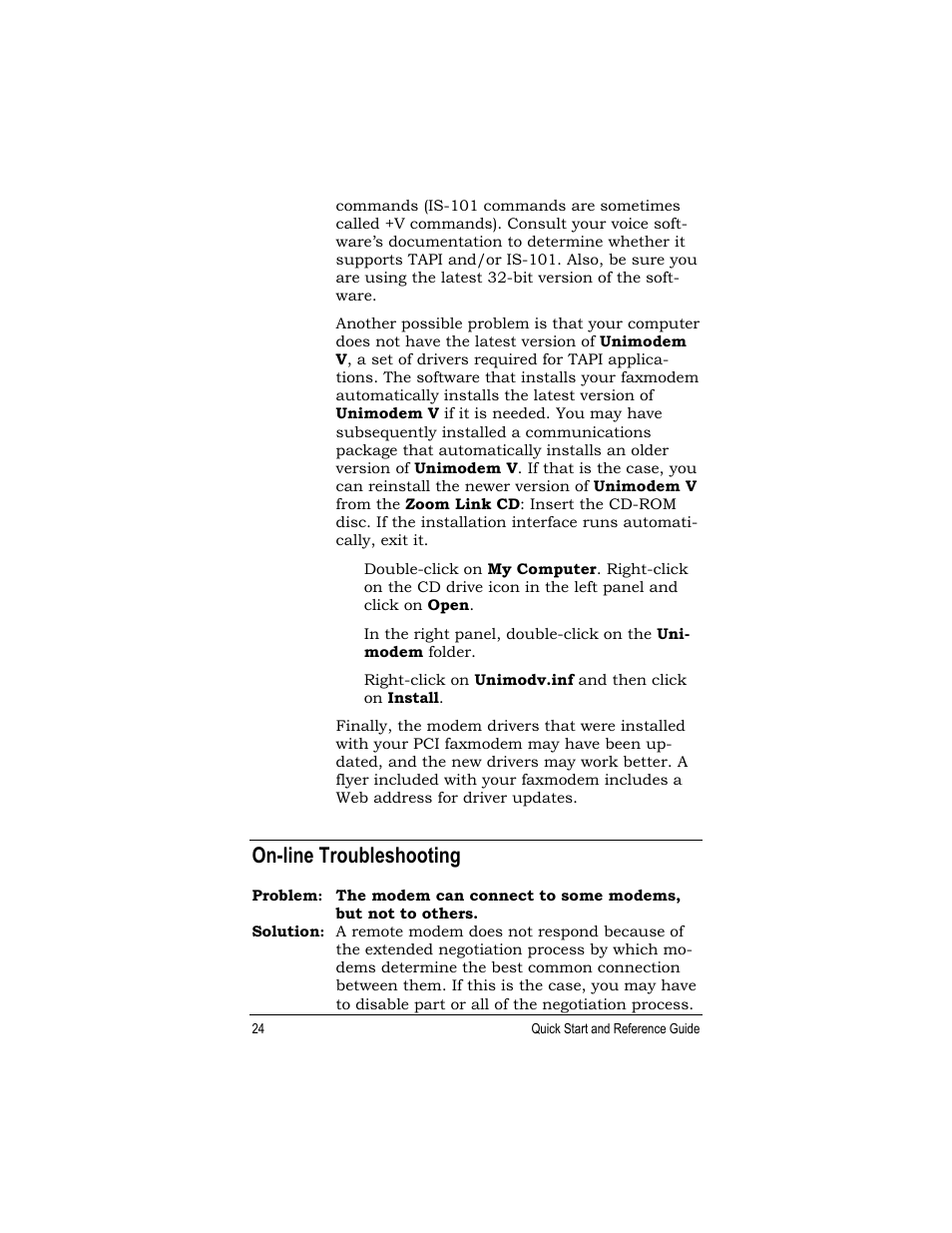 On-line troubleshooting | Zoom 1120 User Manual | Page 24 / 32