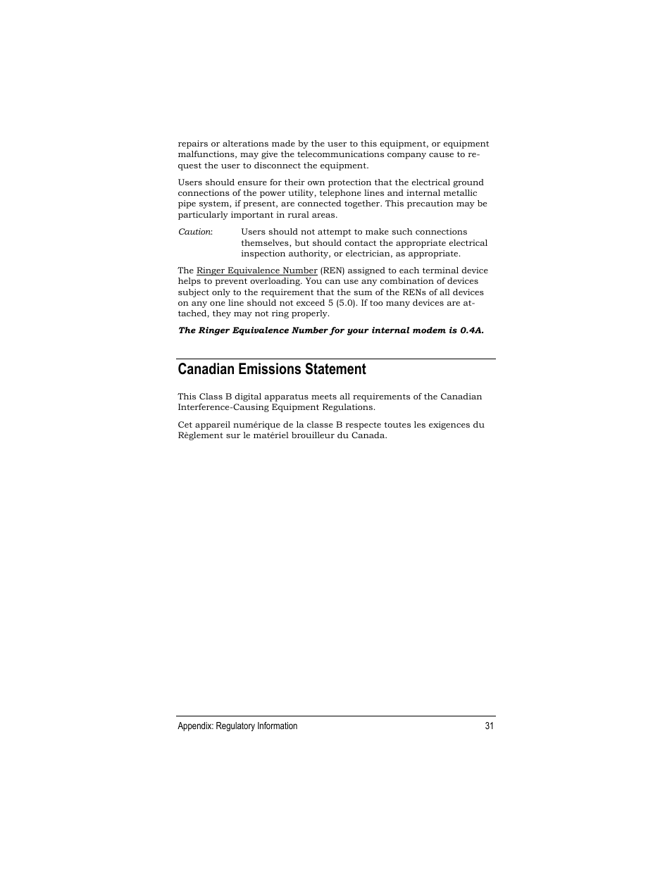 Canadian emissions statement | Zoom 1120 User Manual | Page 31 / 32