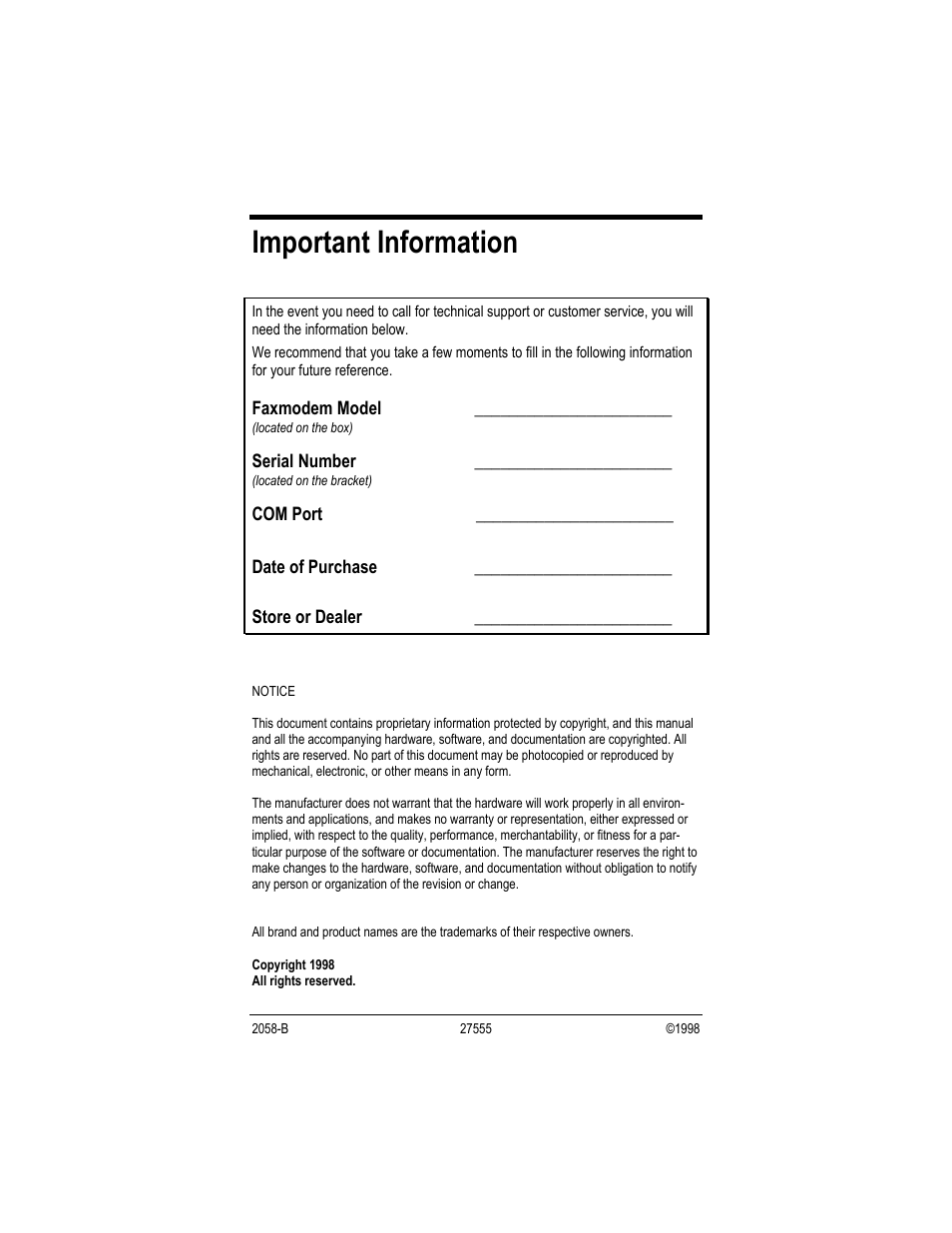 Important information | Zoom 1120 User Manual | Page 32 / 32