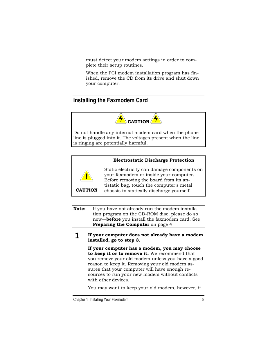 Installing the faxmodem card | Zoom 1120 User Manual | Page 5 / 32