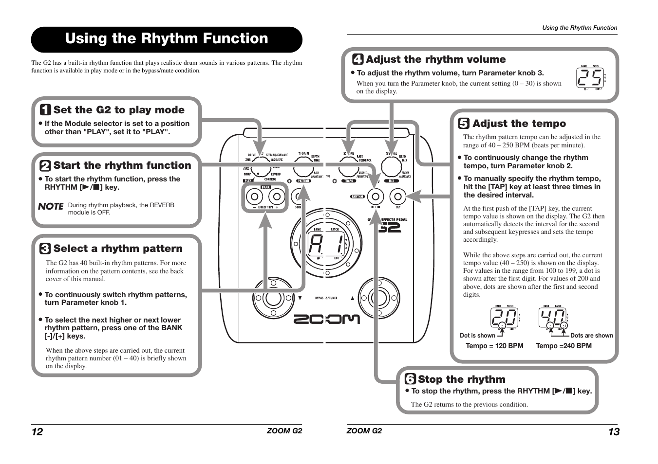 Using the rhythm function | Zoom G2 User Manual | Page 7 / 19