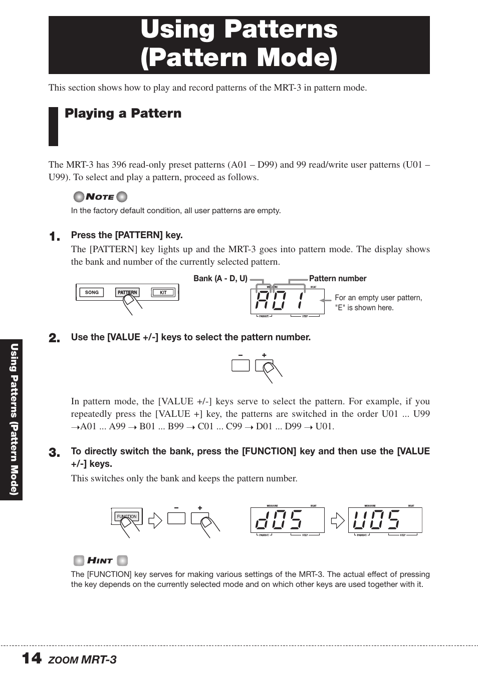 Using patterns (pattern mode) | Zoom MRT-3 User Manual | Page 14 / 64