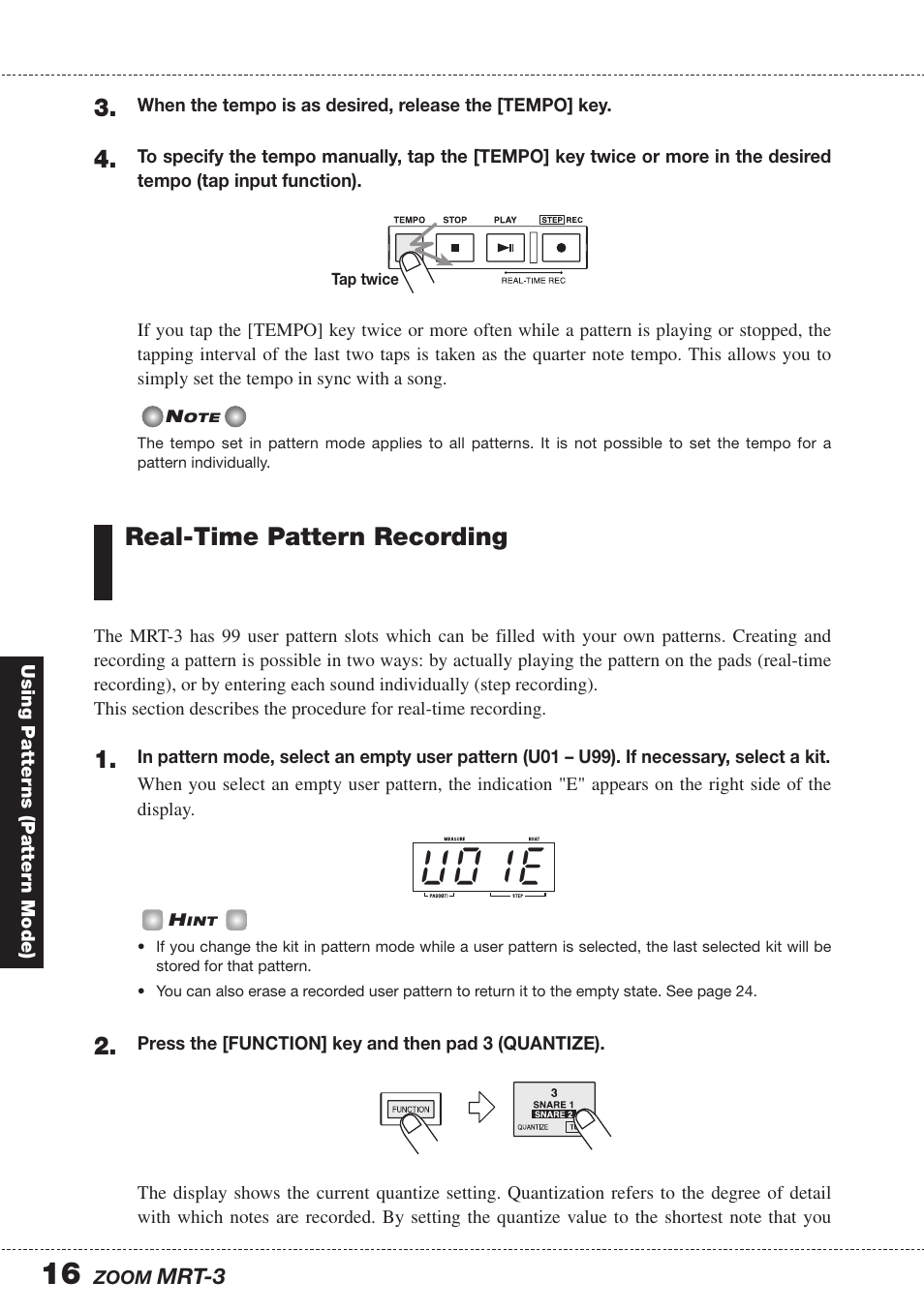 0 1 e, Real-time pattern recording | Zoom MRT-3 User Manual | Page 16 / 64