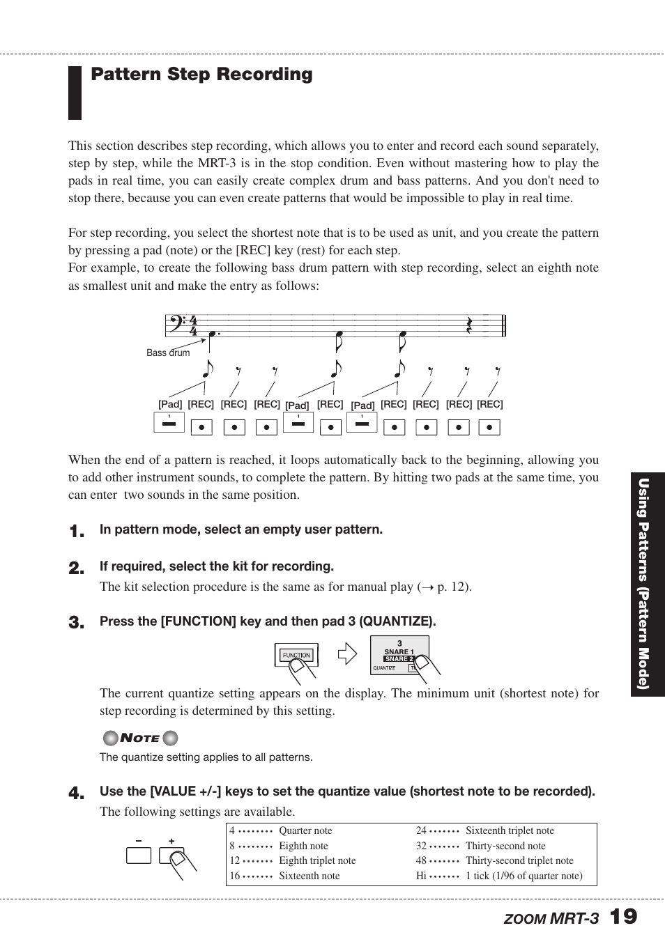 Pattern step recording, Mrt-3 | Zoom MRT-3 User Manual | Page 19 / 64