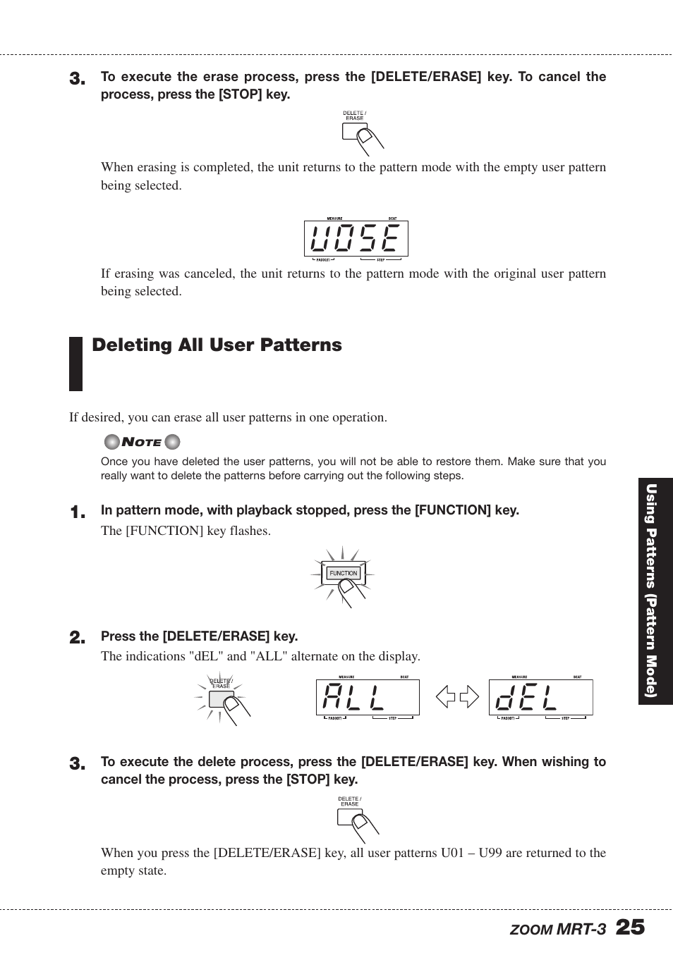 0 5 e, Deleting all user patterns | Zoom MRT-3 User Manual | Page 25 / 64