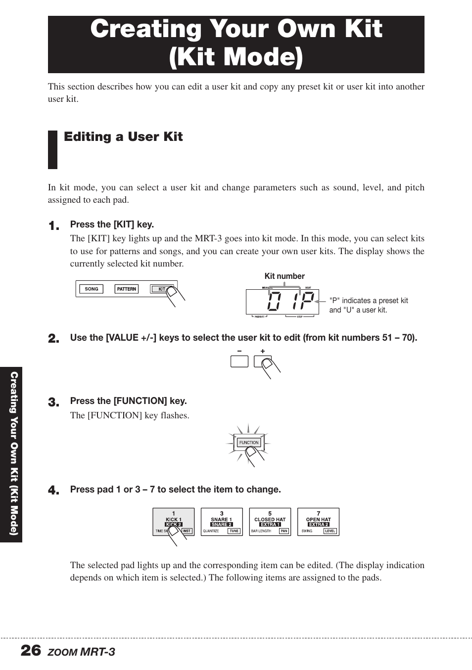 Creating your own kit (kit mode), 0 1 p | Zoom MRT-3 User Manual | Page 26 / 64