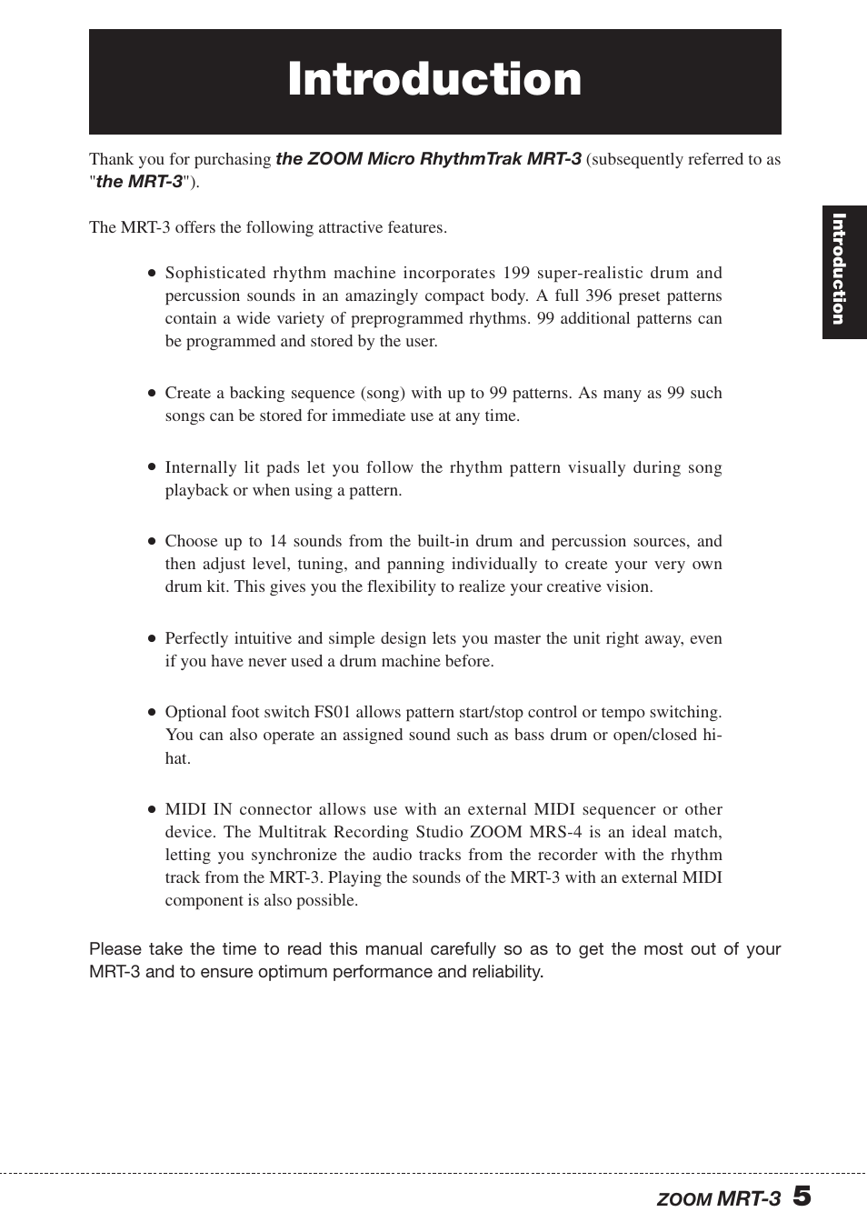 Introduction | Zoom MRT-3 User Manual | Page 5 / 64