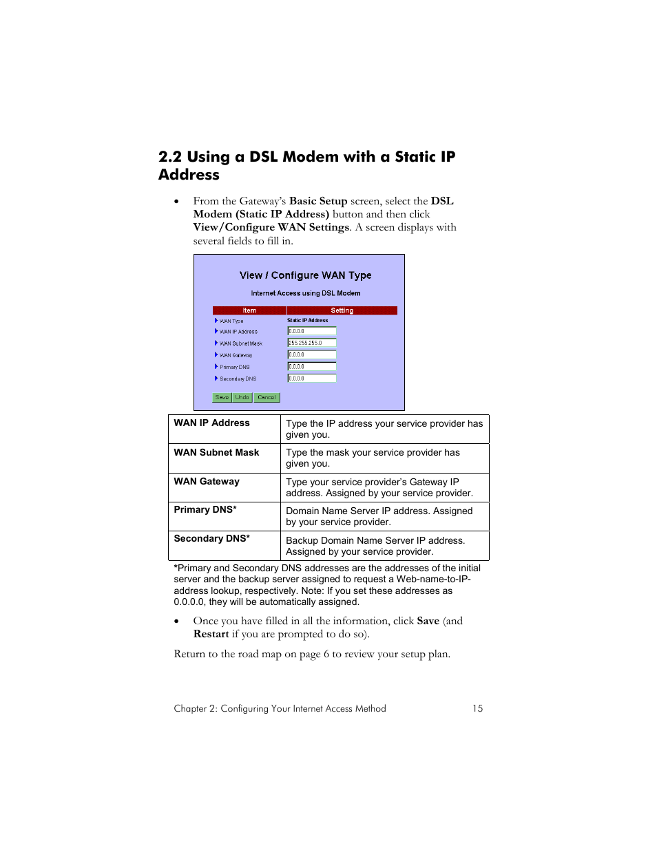 2 using a dsl modem with a static ip address, Sing a, Dsl m | Odem with a, Tatic, Ip a, Ddress | Zoom IG-4160 User Manual | Page 15 / 48