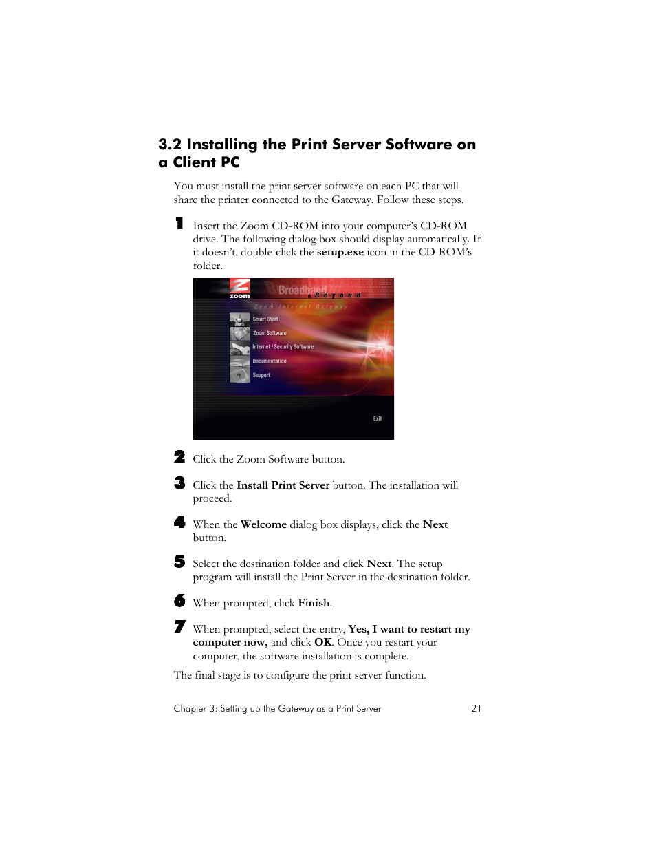 Nstalling the, Rint, Erver | Oftware on a, Lient | Zoom IG-4160 User Manual | Page 21 / 48