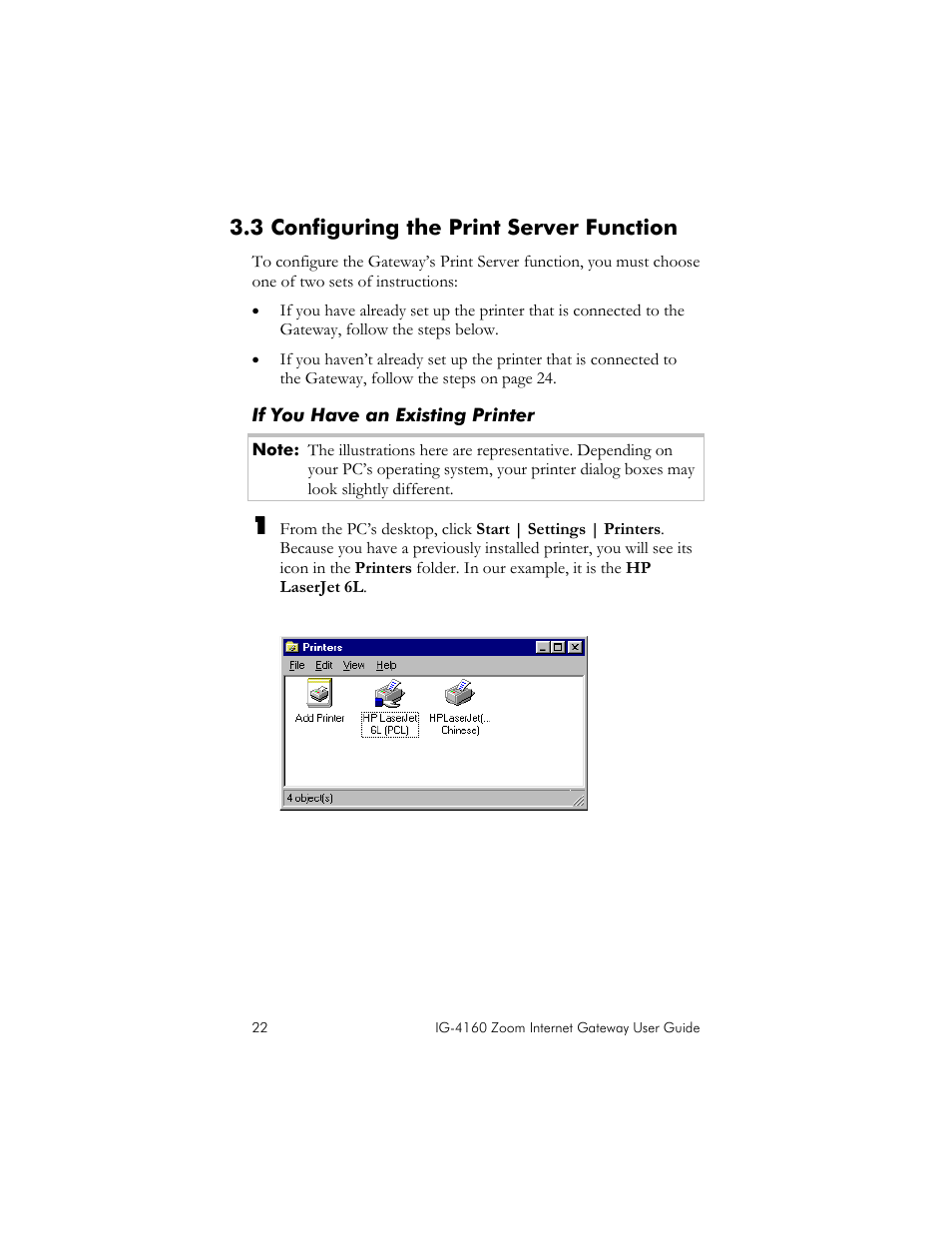 3 configuring the print server function, If you have an existing printer, Onfiguring the | Rint, Erver, Unction | Zoom IG-4160 User Manual | Page 22 / 48