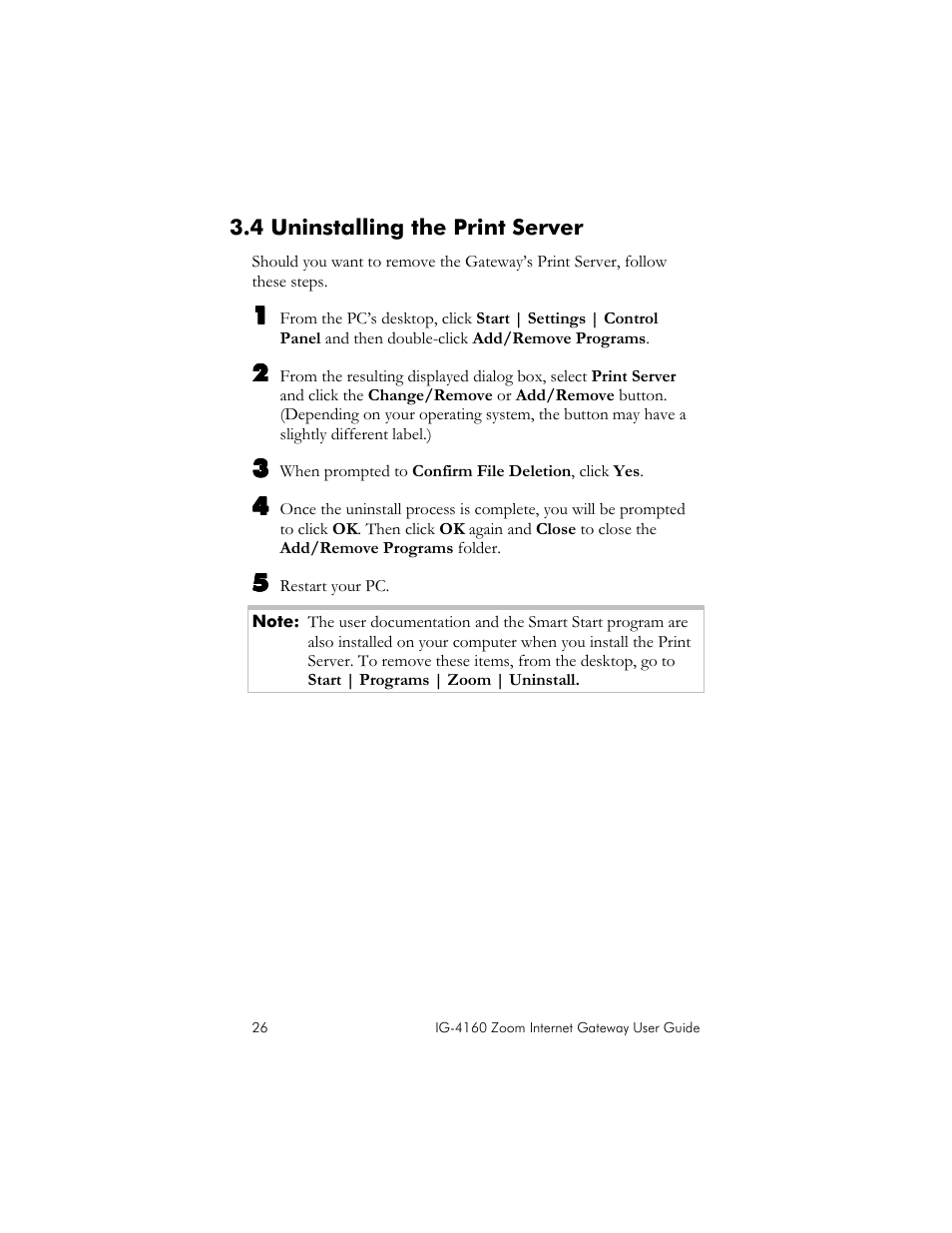 4 uninstalling the print server, Ninstalling the, Rint | Erver | Zoom IG-4160 User Manual | Page 26 / 48