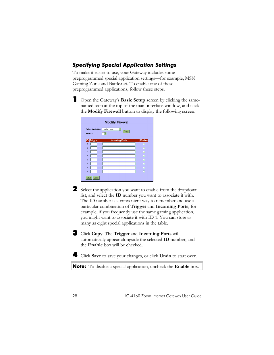 Specifying special application settings | Zoom IG-4160 User Manual | Page 28 / 48