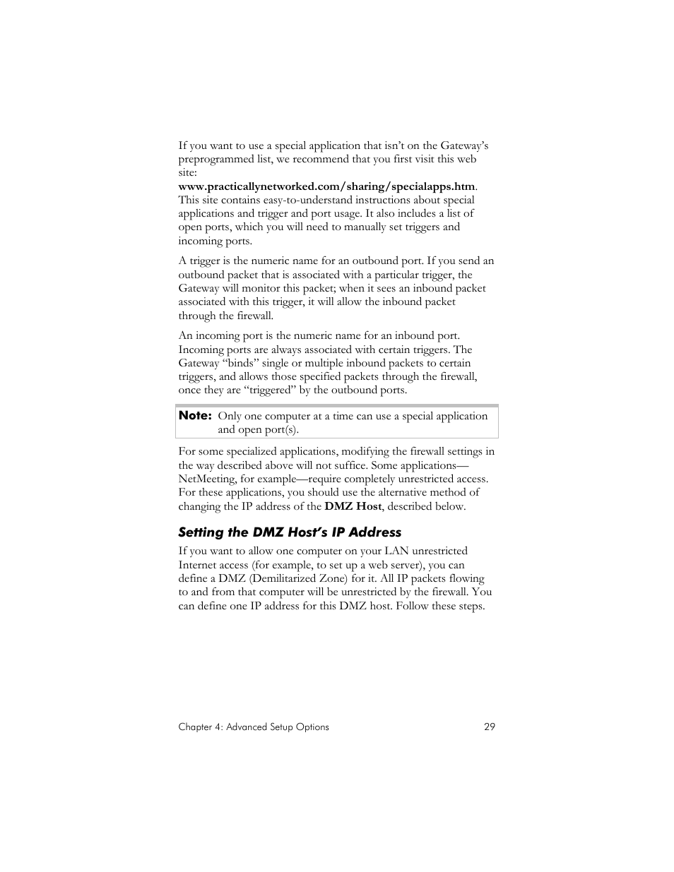 Setting the dmz host’s ip address | Zoom IG-4160 User Manual | Page 29 / 48