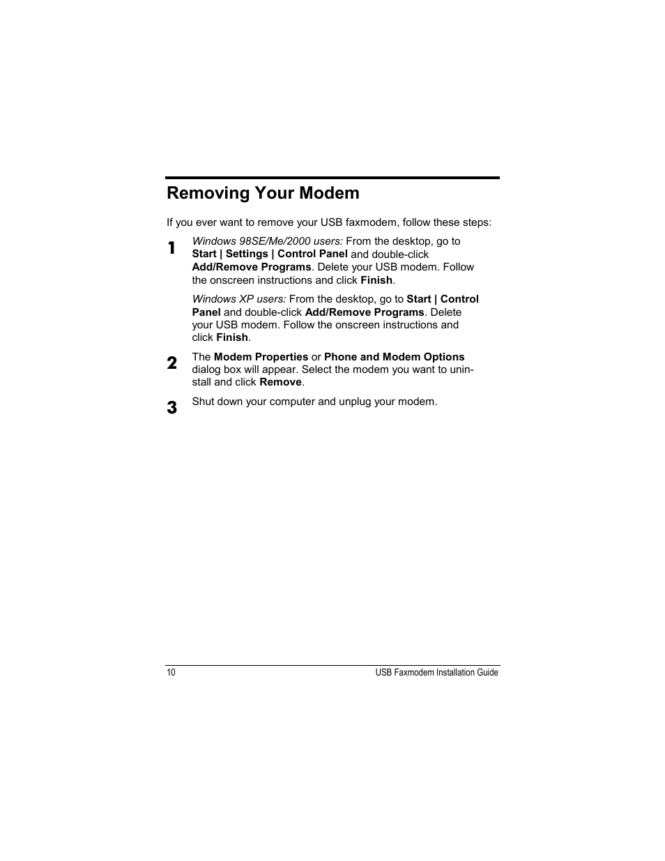 Removing your modem | Zoom USB Faxmodem User Manual | Page 12 / 32