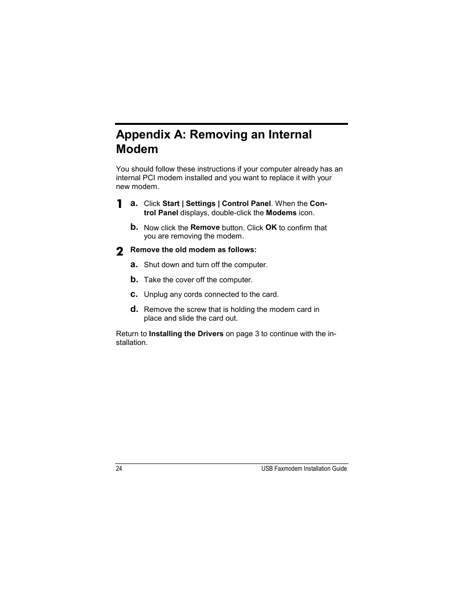 Appendix a: removing an internal modem | Zoom USB Faxmodem User Manual | Page 26 / 32