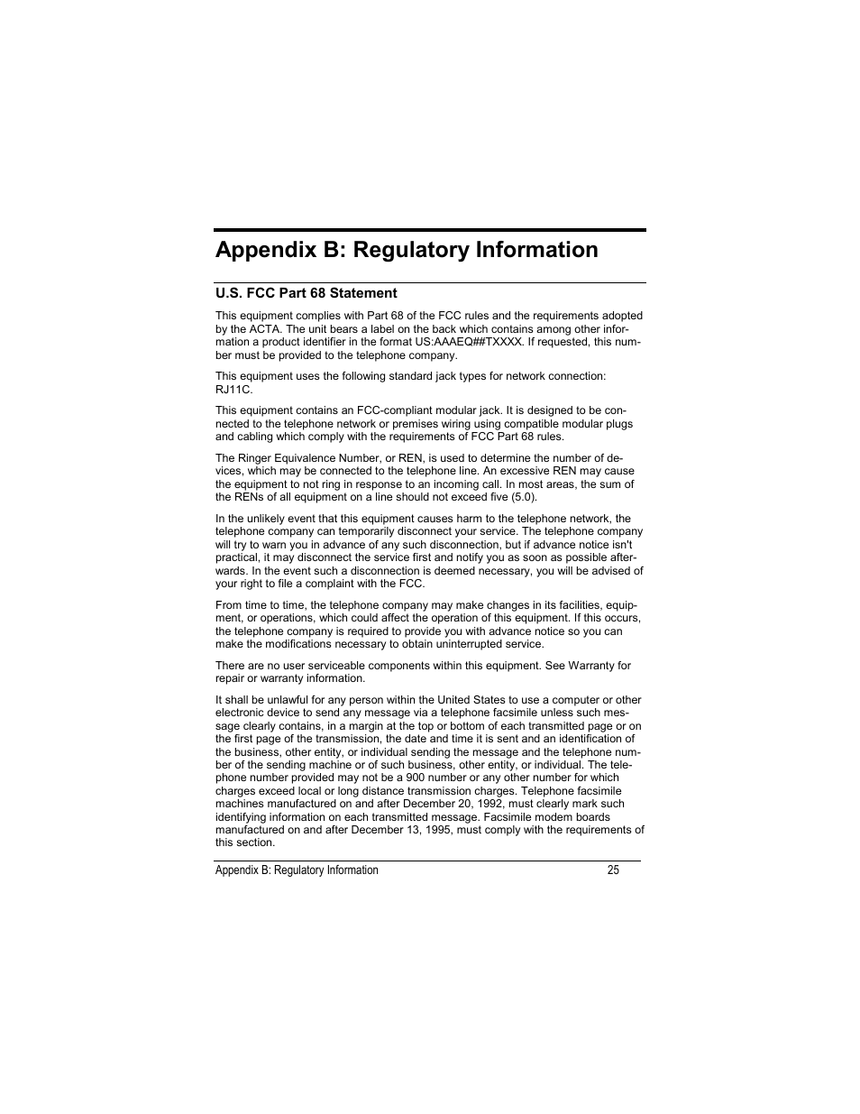 Appendix b: regulatory information | Zoom USB Faxmodem User Manual | Page 27 / 32