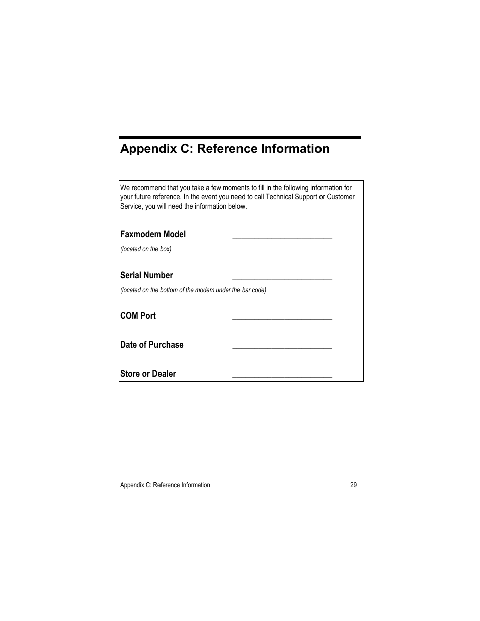 Appendix c: reference information | Zoom USB Faxmodem User Manual | Page 31 / 32