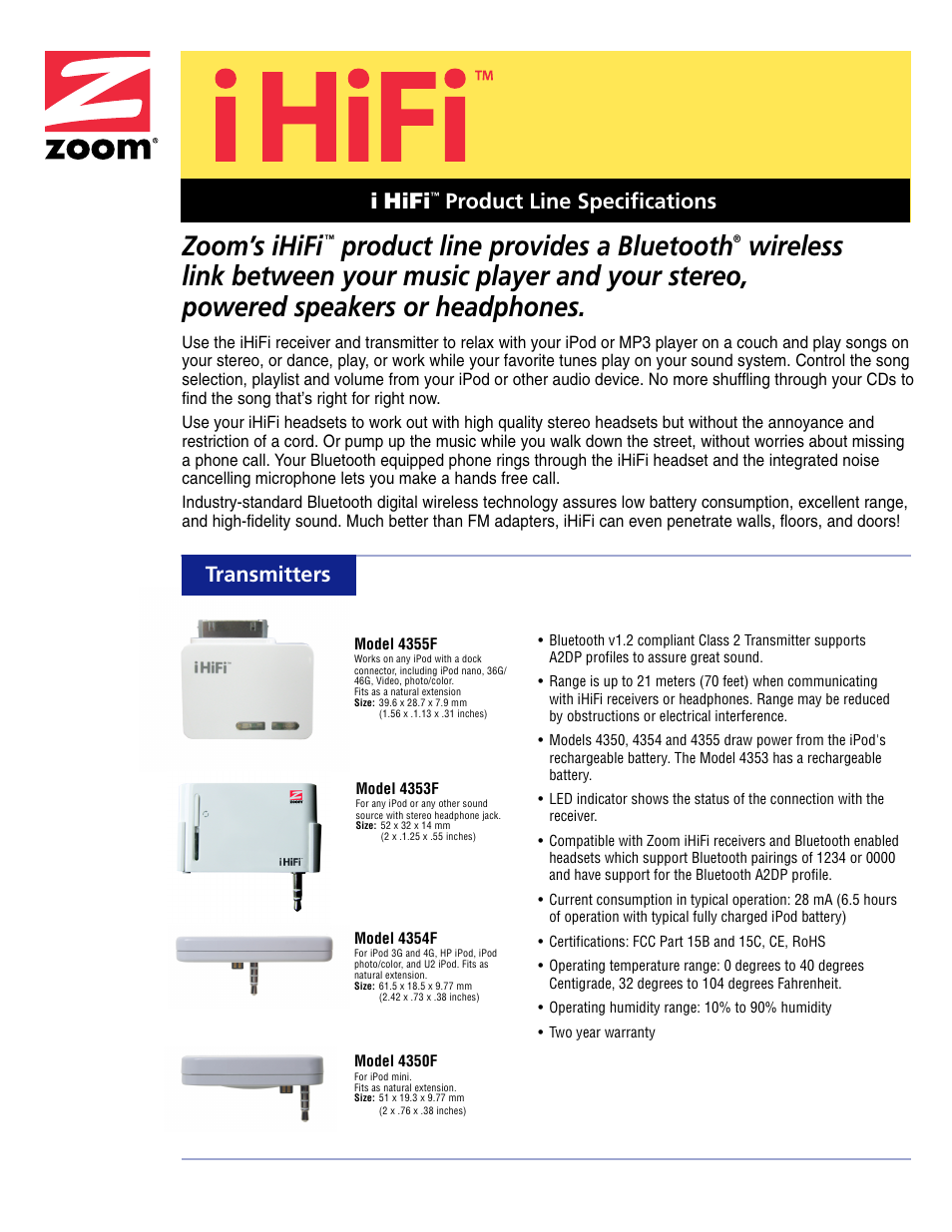 Zoom iHiFi 4380F User Manual | 2 pages