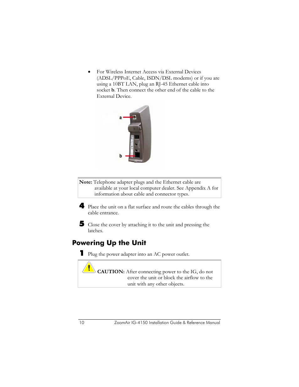 Powering up the unit, Onnecting the, Ables | Zoom ZoomAir IG-4150 User Manual | Page 10 / 72