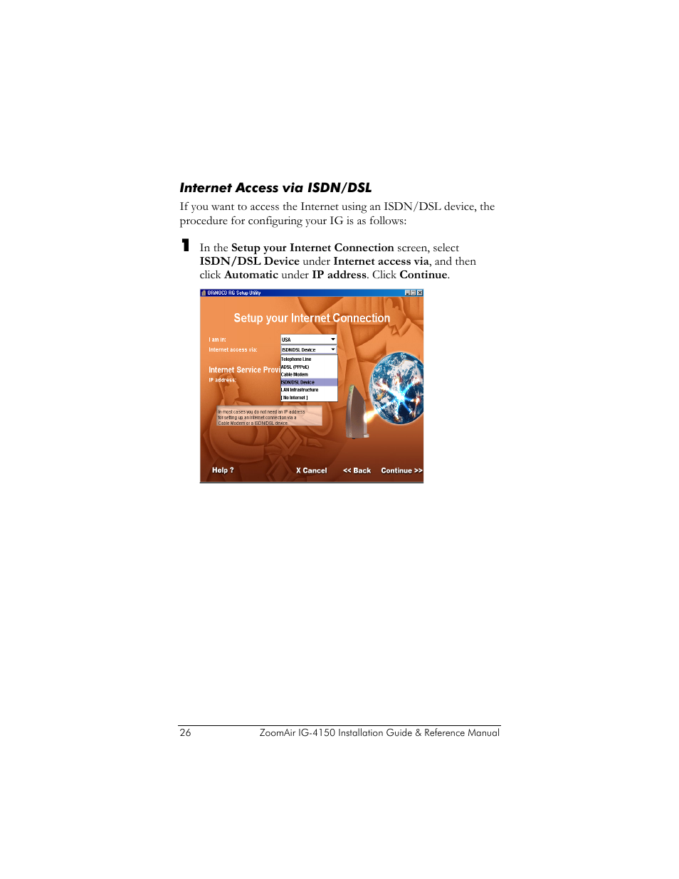 Internet access via isdn/dsl, Ge 26 ) | Zoom ZoomAir IG-4150 User Manual | Page 26 / 72