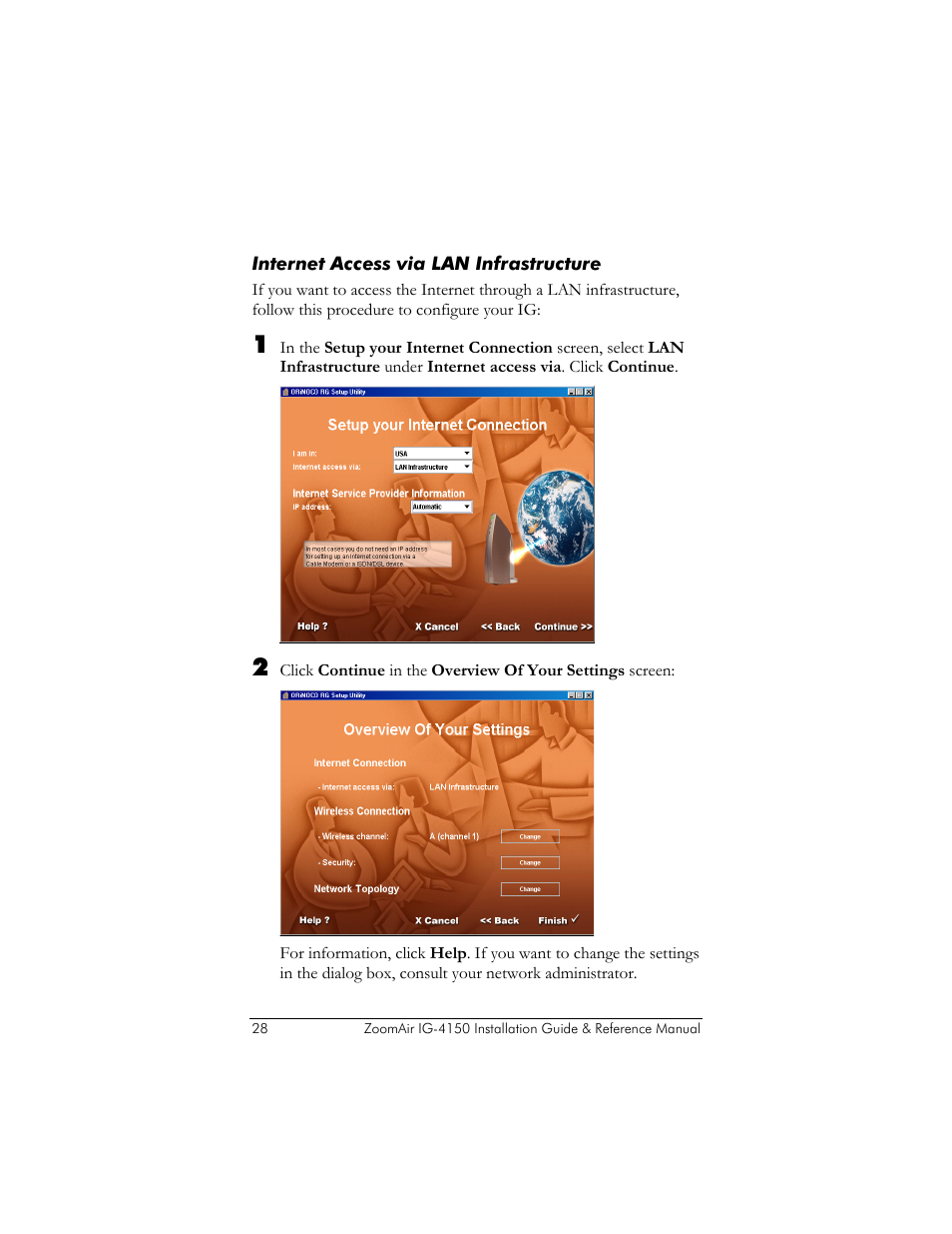 Internet access via lan infrastructure | Zoom ZoomAir IG-4150 User Manual | Page 28 / 72