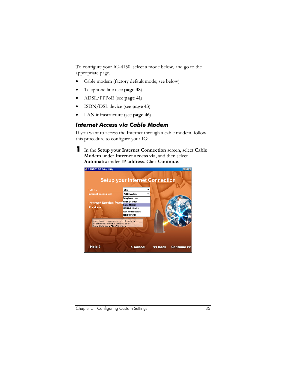 Internet access via cable modem | Zoom ZoomAir IG-4150 User Manual | Page 35 / 72