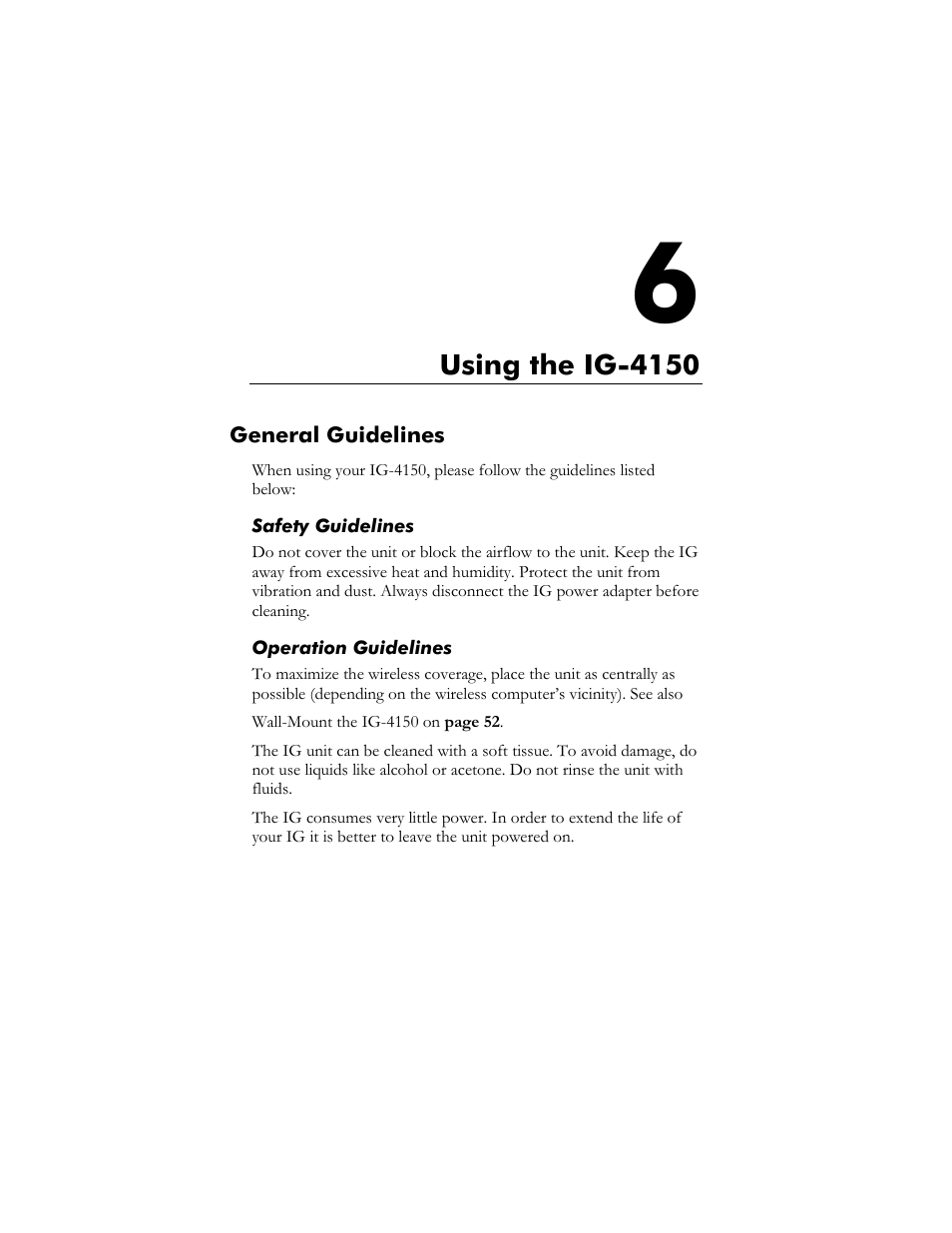 General guidelines, Safety guidelines, Operation guidelines | Wep i, Nteroperability, Etween, Ateways and, Ireless, Lients, Hapter | Zoom ZoomAir IG-4150 User Manual | Page 51 / 72