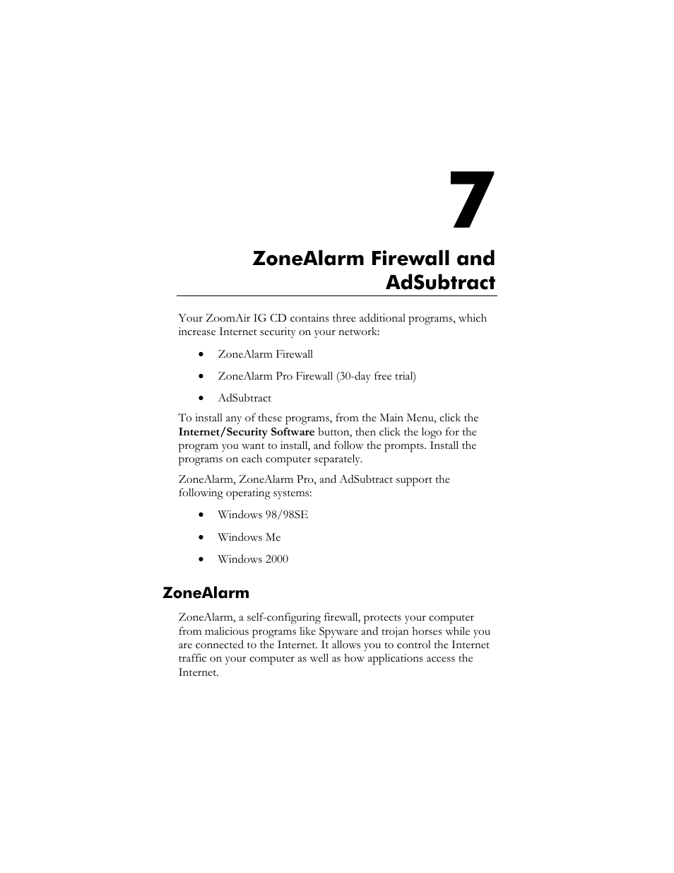 Zonealarm, Ig-4150 s, Pecial | Odes, Hapter, Larm, Irewall and, Ubtract | Zoom ZoomAir IG-4150 User Manual | Page 57 / 72