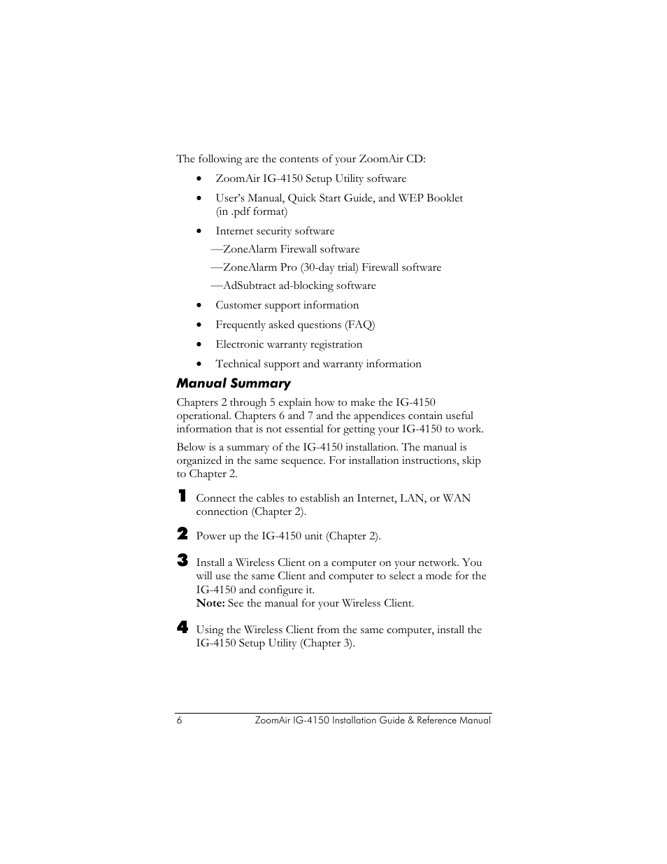 Manual summary | Zoom ZoomAir IG-4150 User Manual | Page 6 / 72