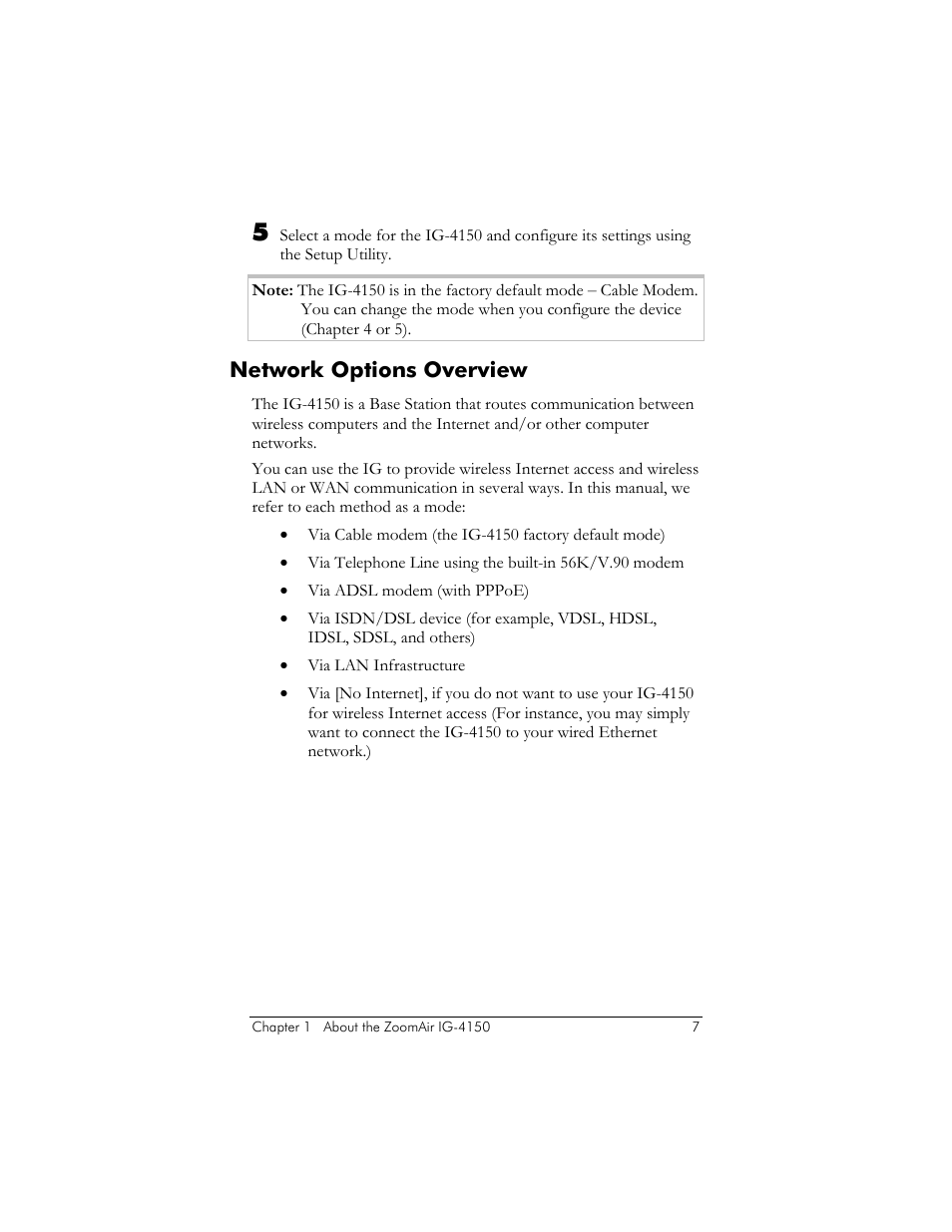 Network options overview, Roduct and, Ocumentation | Verview | Zoom ZoomAir IG-4150 User Manual | Page 7 / 72