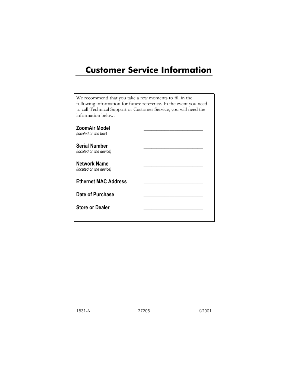 Customer service information | Zoom ZoomAir IG-4150 User Manual | Page 72 / 72
