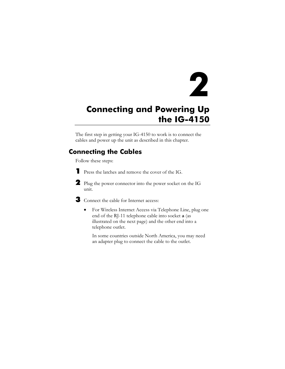 Connecting the cables, Etwork, Ptions | Verview, Hapter, Onnecting and, Owering, P the, Ig-4150 | Zoom ZoomAir IG-4150 User Manual | Page 9 / 72