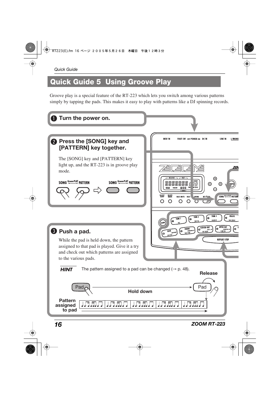 Quick guide 5 using groove play | Zoom RT-223 User Manual | Page 16 / 88