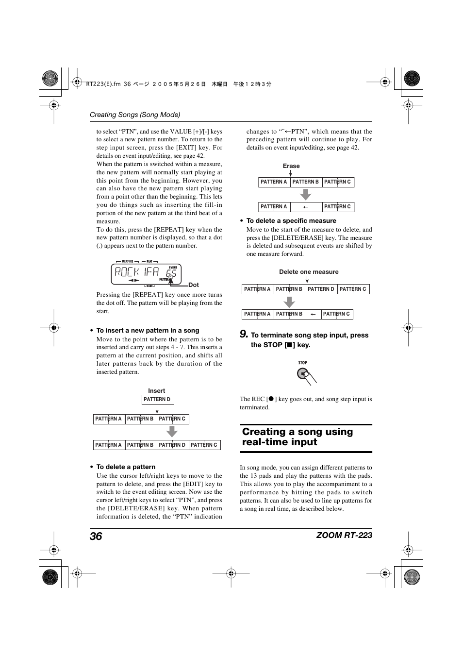 Creating a song using real-time input, Rock1fa | Zoom RT-223 User Manual | Page 36 / 88