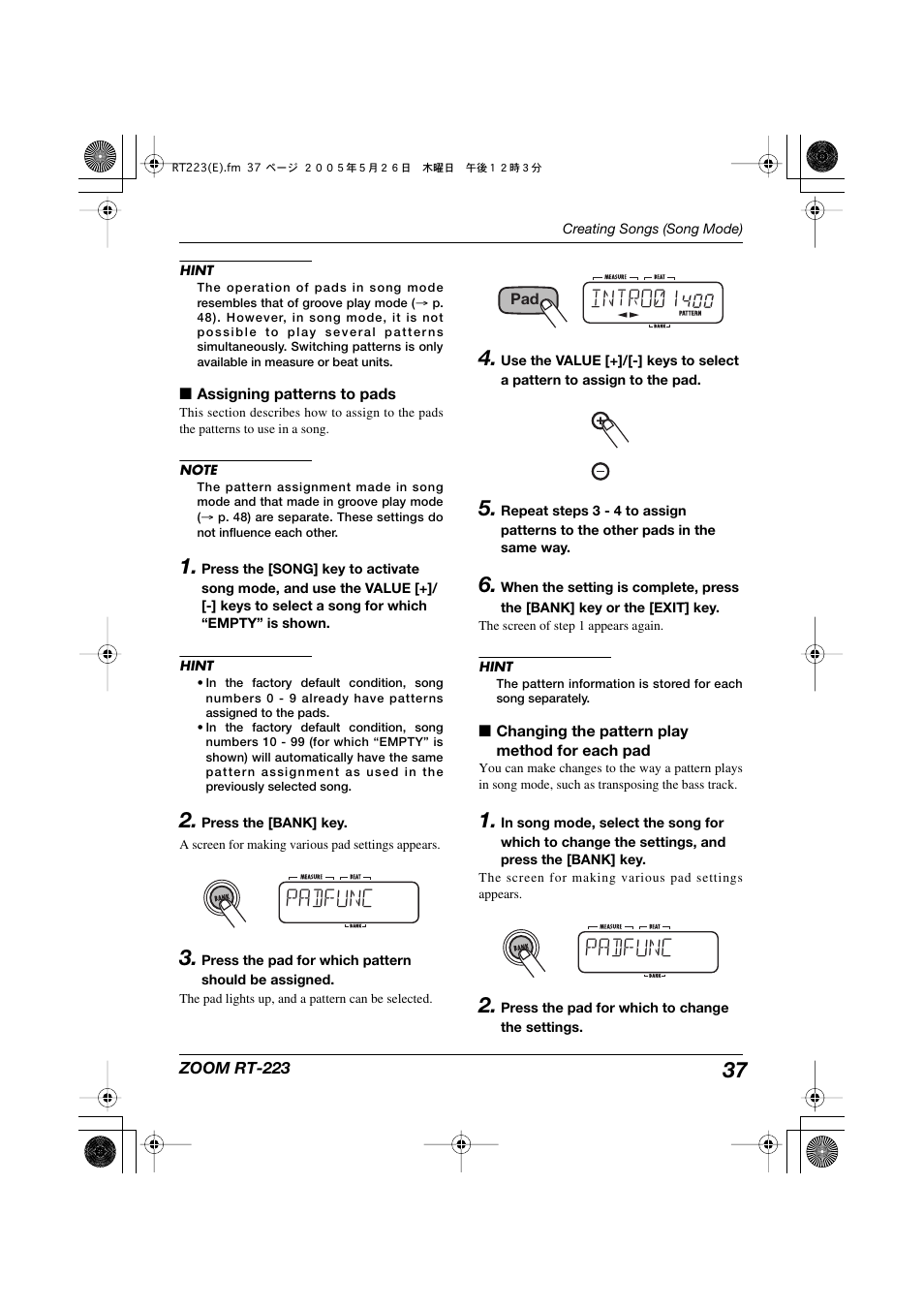Padfunc, Intro01 | Zoom RT-223 User Manual | Page 37 / 88