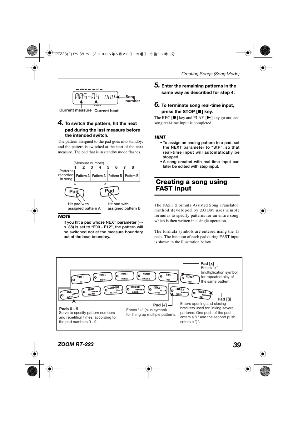 Creating a song using fast input | Zoom RT-223 User Manual | Page 39 / 88