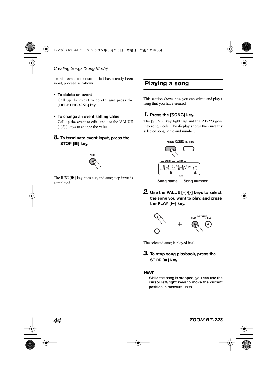 Playing a song, Jgleman | Zoom RT-223 User Manual | Page 44 / 88
