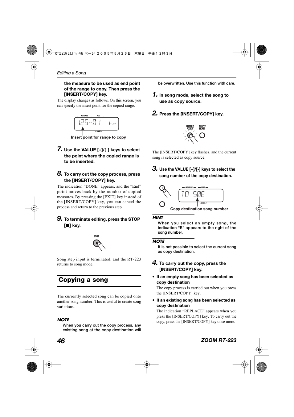 Copying a song | Zoom RT-223 User Manual | Page 46 / 88