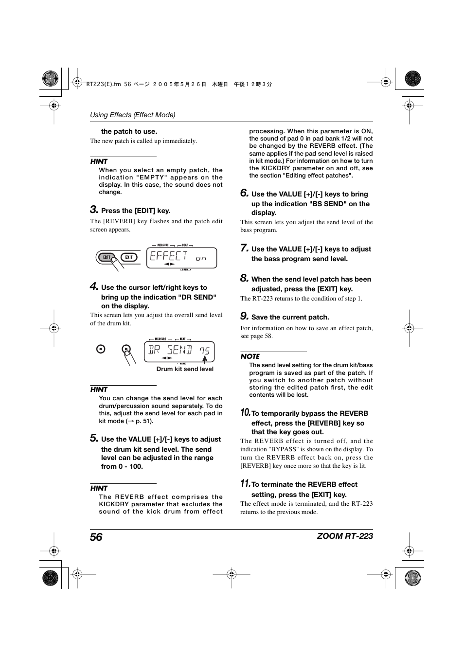 Effect, Dr send | Zoom RT-223 User Manual | Page 56 / 88