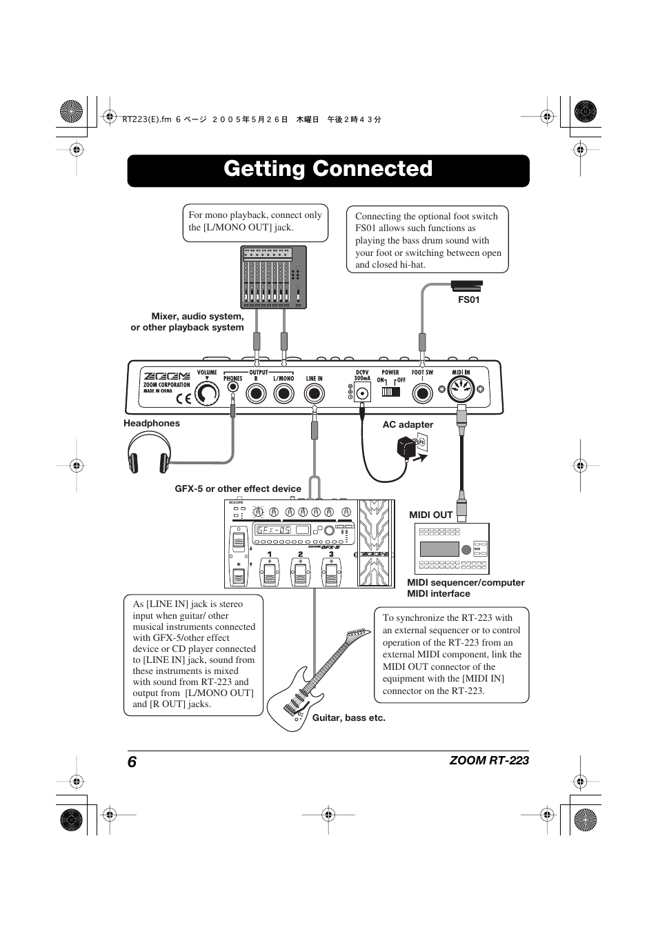 Getting connected | Zoom RT-223 User Manual | Page 6 / 88