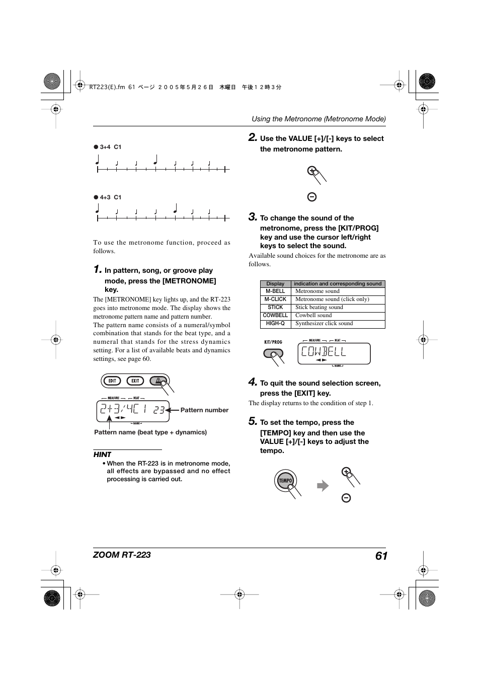 2+3/4c1, Cowbell | Zoom RT-223 User Manual | Page 61 / 88