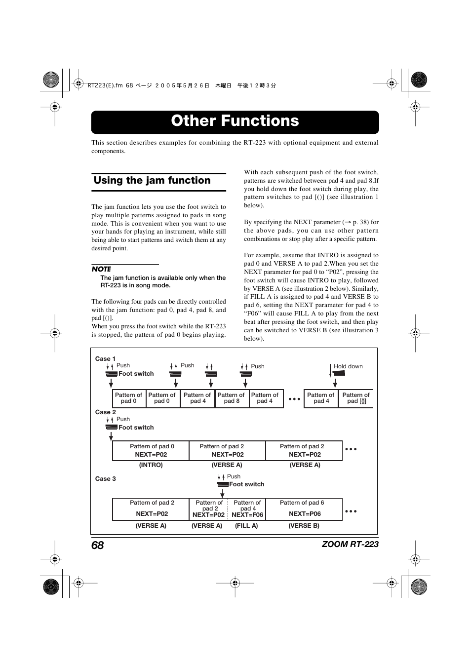 Other functions, Using the jam function | Zoom RT-223 User Manual | Page 68 / 88